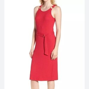 Michael Kors Sleeveless Ribbed Ring-Strap Dress pink size M